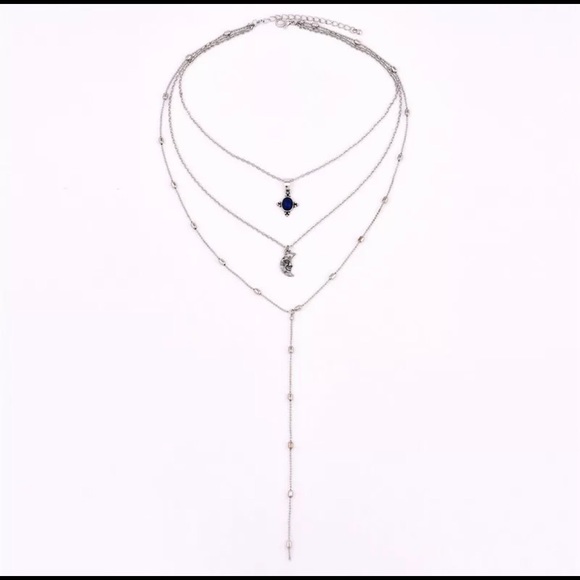 Moon Blue Stone 3-Strand Silver Alloy Necklace - Picture 3 of 7